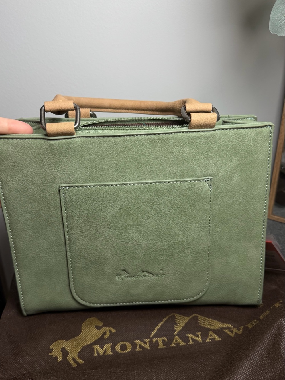 Montana West Green and Tan Embossed Floral Top-Handle Satchel - Picture 3 of 3